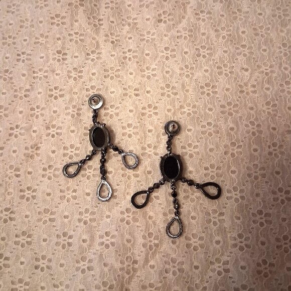 NEW AMI Black Onyx Long Drop Gray Crystal Dangle Earrings Women Jewelry Gifts - Picture 7 of 7